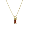 Collier plaqué or avec pendentif rectangulaire en pierre de grenat rouge foncé et griffes - Janvier