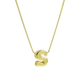 Polished 18k gold plated brass necklace featuring a 3D uppercase letter S pendant - Letter S