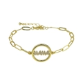 Goldenes Büroklammer-Armband aus Messing mit Zirkonia-besetztem MAMA-Rundanhänger - Stil 02