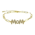 Vergoldetes Büroklammer-Armband mit einem Zirkonia-besetzten MOM-Buchstabenanhänger - Stil 04