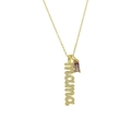 Golden MAMA necklace featuring micro-set zircons and a rectangular purple birthstone - February Style