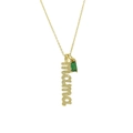 Gold mama pendant necklace with white crystals and emerald green birthstone - May Style