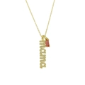 Gold-plated MAMA letter necklace with rectangular red birthstone and zircon pavé - July Style
