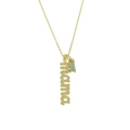 Gold MAMA necklace with zircon pavé letters and a light green emerald cut birthstone - December Style