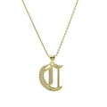 18k gold plated necklace featuring a gothic letter D pendant micro-set with white zircons - Letter C Style