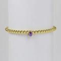 18k gold plated beaded elastic bracelet with a purple pear-shaped drop zircon charm - February-Purple Stone