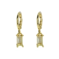 Golden huggie hoop earrings with rectangular clear birthstone drop pendants - Transparent Style / March