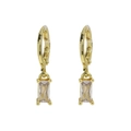 Golden hoop earrings with a rectangular clear gemstone in a secure four-prong setting - White Style / April