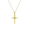 18k gold plated brass cross necklace with rose wrap and central clear zircon pendant - June Birth Flower Style (June Necklace)