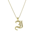 Gold plated letter J pendant necklace with micro-paved zircons and fine O-chain - Letter I Style