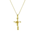 18k gold plated brass cross pendant necklace with rose flower and diamond detail - August Birth Flower Style (August Necklace)