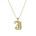 18k gold plated letter J necklace with micro paved zircon stones in gothic style - Letter J Style