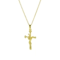 Elegantly crafted 18k gold plated brass cross necklace with intricate floral vine details - October Birth Flower Style (October Necklace)