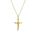Golden brass 18k plated sunflower cross necklace with vine details and crystals - November Birth Flower Style (November Necklace)