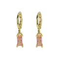 Elegant gold earrings with square pink birthstone pendants for women in 80-100 characters - Pink Style / October