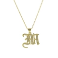18k gold plated gothic letter M pendant necklace with micro-paved white zircons - Letter M Style