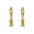 Golden hoop earrings with rectangular yellow birthstone in a secure four-prong setting - Yellow Style / November
