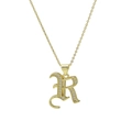 Gothic letter R pendant necklace in 18k gold plating with micro-set zircon accents - Letter R Style