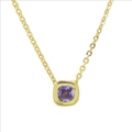 Collana minimalista in oro con pendente quadrato in zircone viola con castone - Stile Febbraio