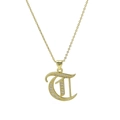 18k gold plated necklace featuring a gothic letter T pendant with micro-pave cubic zirconia - Letter T Style