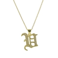 18k gold plated gothic letter H pendant necklace with micro-paved cubic zirconia - Letter V Style