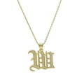 18k gold plated necklace with Gothic letter M pendant featuring micro-set zircon stones - Letter W Style