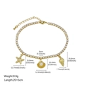 Gold plated beach anklet with starfish, seashell pendants and white zircon stones - Starfish, Conch & Shell Style (Model 01)