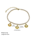 Gold plated 3mm tennis chain anklet with three shell pendants and white pearls - Artificial Pearl Shell Style (Style 04)