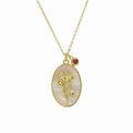 Gouden messing ketting met hanger van parelmoer bloem en een rode geboortesteen charm - Januari Halsketting (FP50511301)