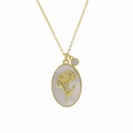 Vergulde messing ketting met zonnebloem hanger op wit schelpmateriaal en geboortesteen - April Halsketting (FP50511301)