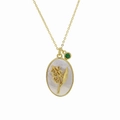 Gold-plated brass necklace with white mother-of-pearl lily pendant and green birthstone - May Necklace (FP50511301)