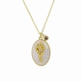 Gold brass necklace with white shell oval pendant and purple rose June birthstone - June Necklace (FP50511301)