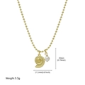 Golden bead necklace featuring a detailed shell charm and white pearl with measurements - Spiral Conch Style
