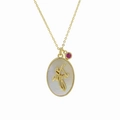 Gold-plated brass necklace with mother of pearl flower pendant and red birthstone - July Necklace (FP50511301)