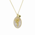 Gold-plated brass necklace with white shell sunflower pendant and peridot stone - August Necklace (FP50511301)