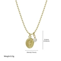 Golden beaded chain necklace with shell engraved oval pendant and white pearl charm - Oval Shell Plate Style