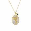 Golden necklace with a shell flower pendant and a round blue birthstone accessory - September Necklace (FP50511301)