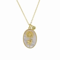 Gold-plated brass necklace with white mother of pearl oval sunflower pendant and yellow stone - November Necklace (FP50511301)