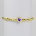 18k gold beaded bracelet with purple heart gemstone and crystal accents - February Bracelet
