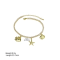 Tobillera dorada océano con dijes de concha y estrella de mar y cadena de circonitas - Estilo 2 (Pez Estrella de mar Concha)