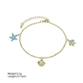 Gold ocean anklet with blue starfish, crystal seashell and turtle charms on white background - Blue Starfish Shell Turtle Style (Style 6)