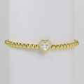 18k gold plated beaded stretch bracelet with a heart shaped clear zircon halo pendant - April Bracelet