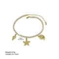 Tobillera dorada temática océano con cadena de circonitas y dijes de concha marina - Estilo 1 (Concha Estrella de mar Nautilo)