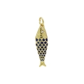 Golden fish pendant with blue scales and sparkling diamond eye for ocean necklaces - Dark Blue Enamel Fish Pendant (FN50610202)