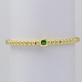 Pulsera elástica de latón con bolas doradas de 4mm y colgante de piedra verde cuadrada - Mayo - Dorado