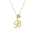 Elegant 18k gold cursive B letter pendant necklace with green gemstone and small crystals - Gold B
