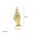 Golden fish pendant with scale texture and white stone, 27.2mm ocean jewelry charm - Textured Gold Fish Pendant (FN50610202)
