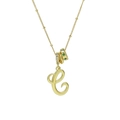 18k gold plated necklace with cursive letter E pendant and emerald green stone ring - Gold C