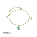 Gold layered anklet with blue sea turtle, seashell, and coral pendants for beach summer style - Blue Gem Turtle Conch Coral Style (Style 9)