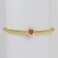 18k gold beaded heart bracelet featuring a vibrant red gemstone with zircon halo - July Bracelet